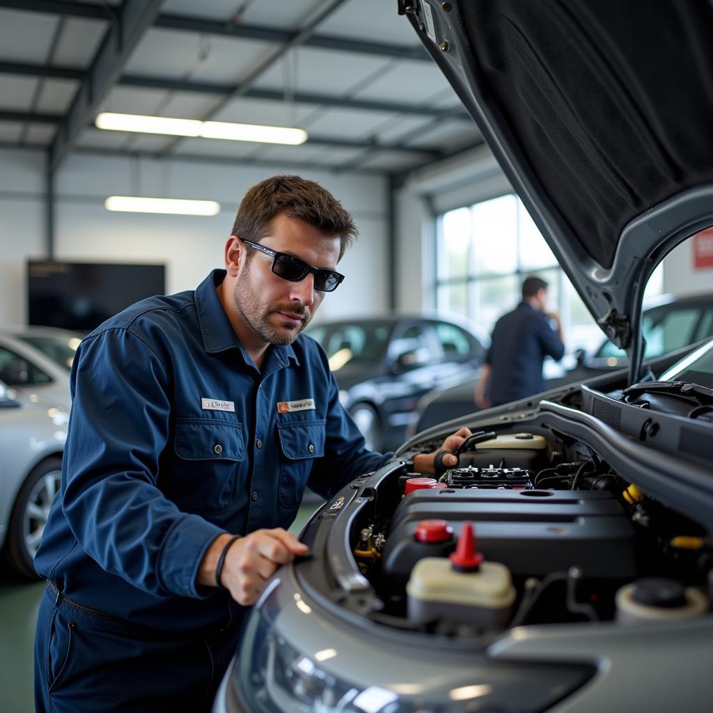 Certified Technician Working on a Car at Austin Hwy Auto Service