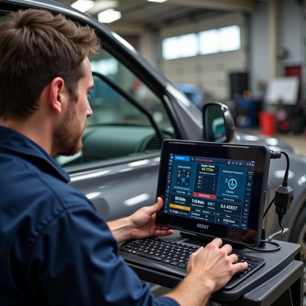 Auto 2000 Technician using Diagnostic Tools during a Home Service visit