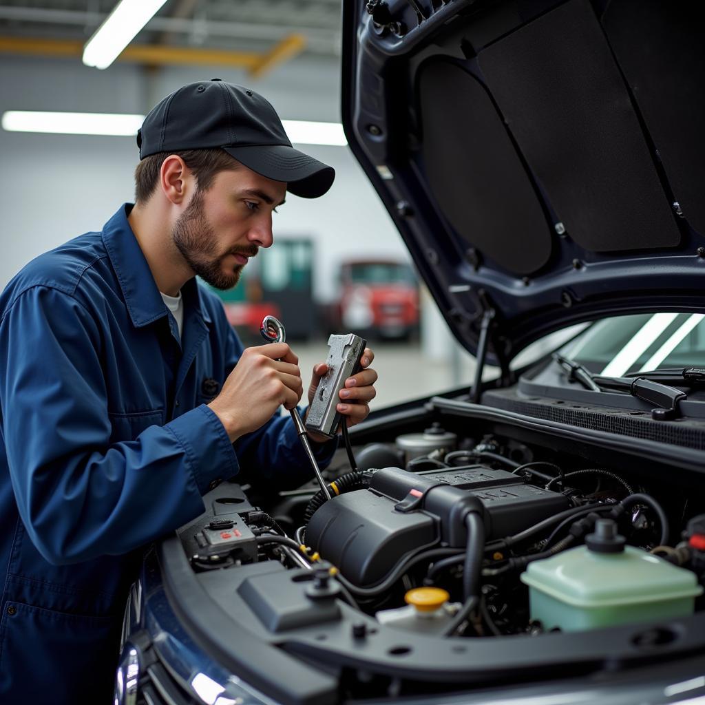 Auto AC Service Technician Repairing a Car's AC System in Hawthorne, CA