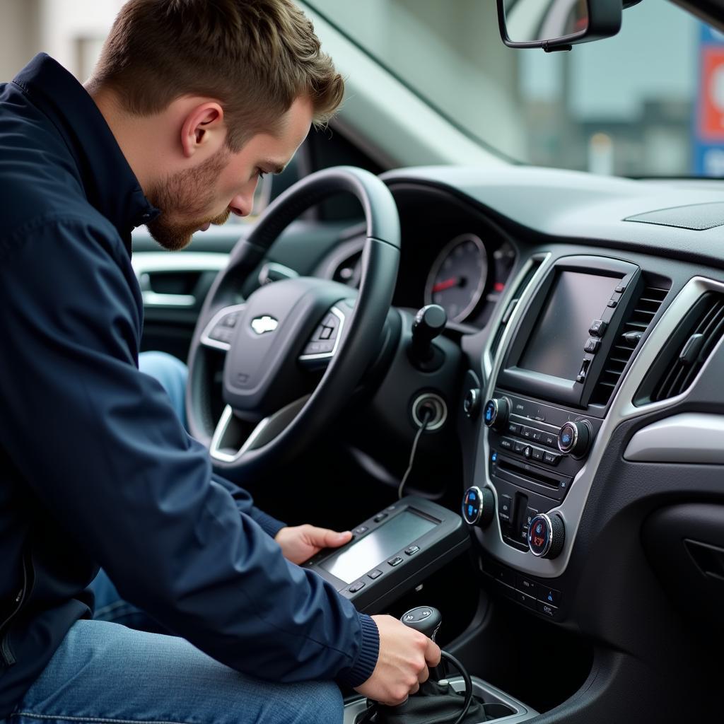 Auto AC Service Technician at Work