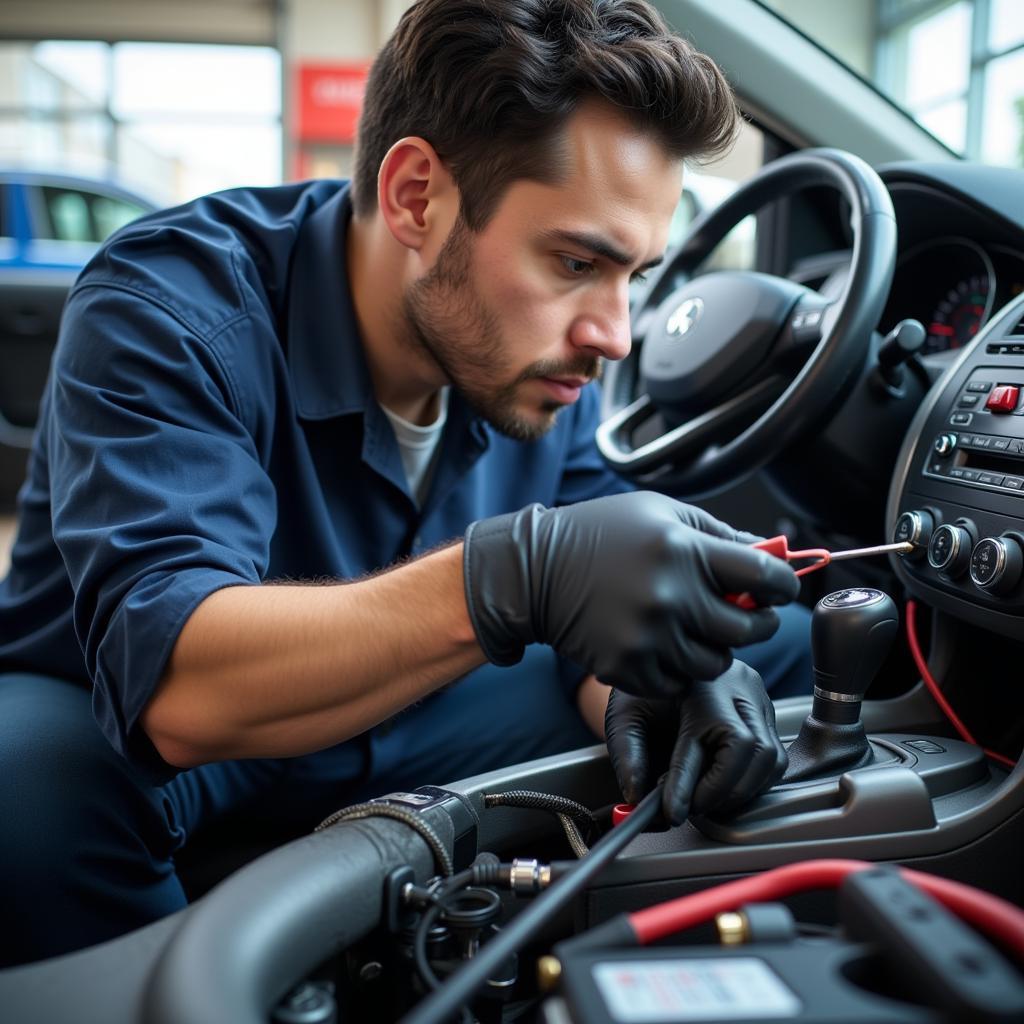 Auto AC Service Technician at Work