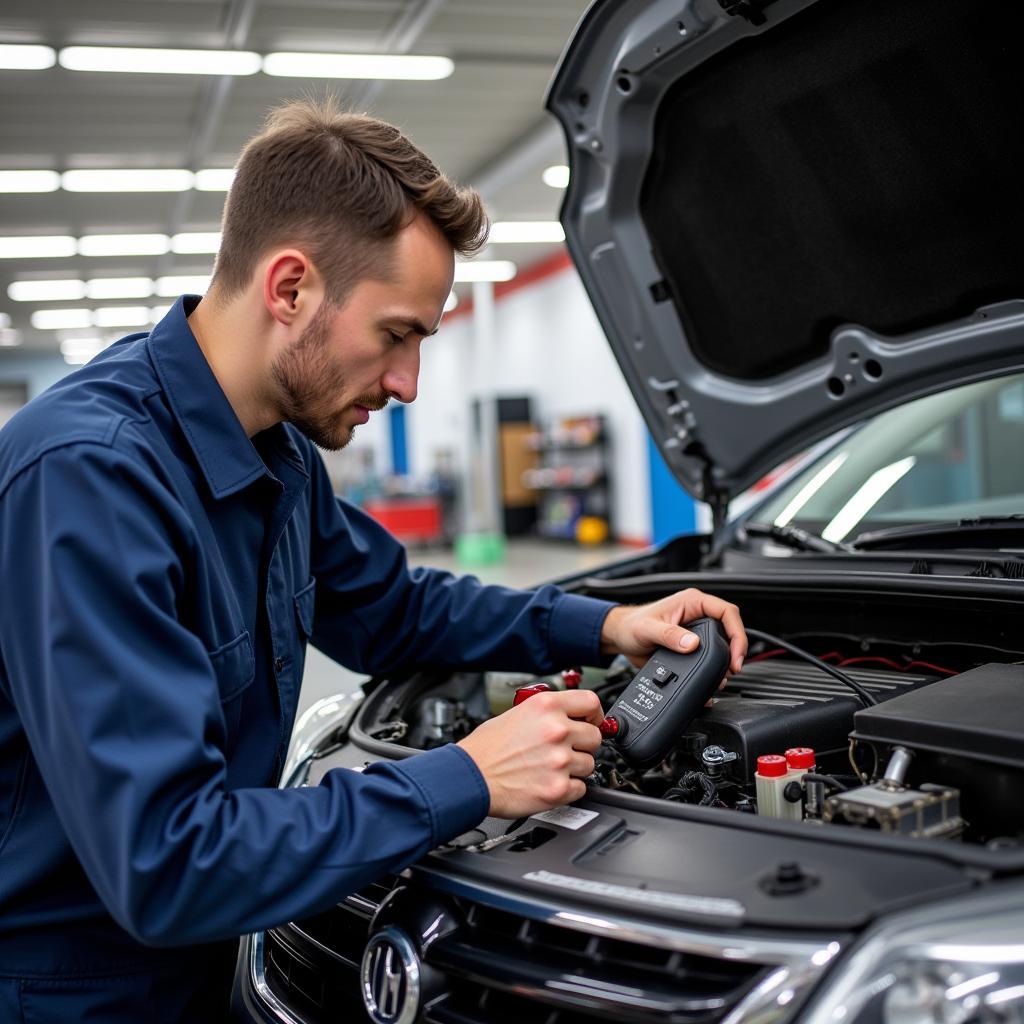 Auto AC Service Technician at Work