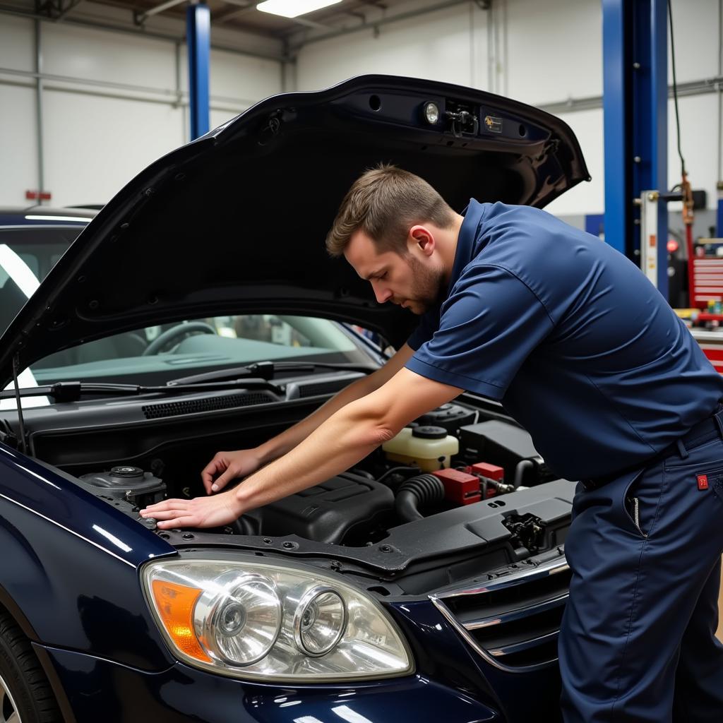 Auto AC Service in Tulsa, Oklahoma: A mechanic inspecting a car's air conditioning system.