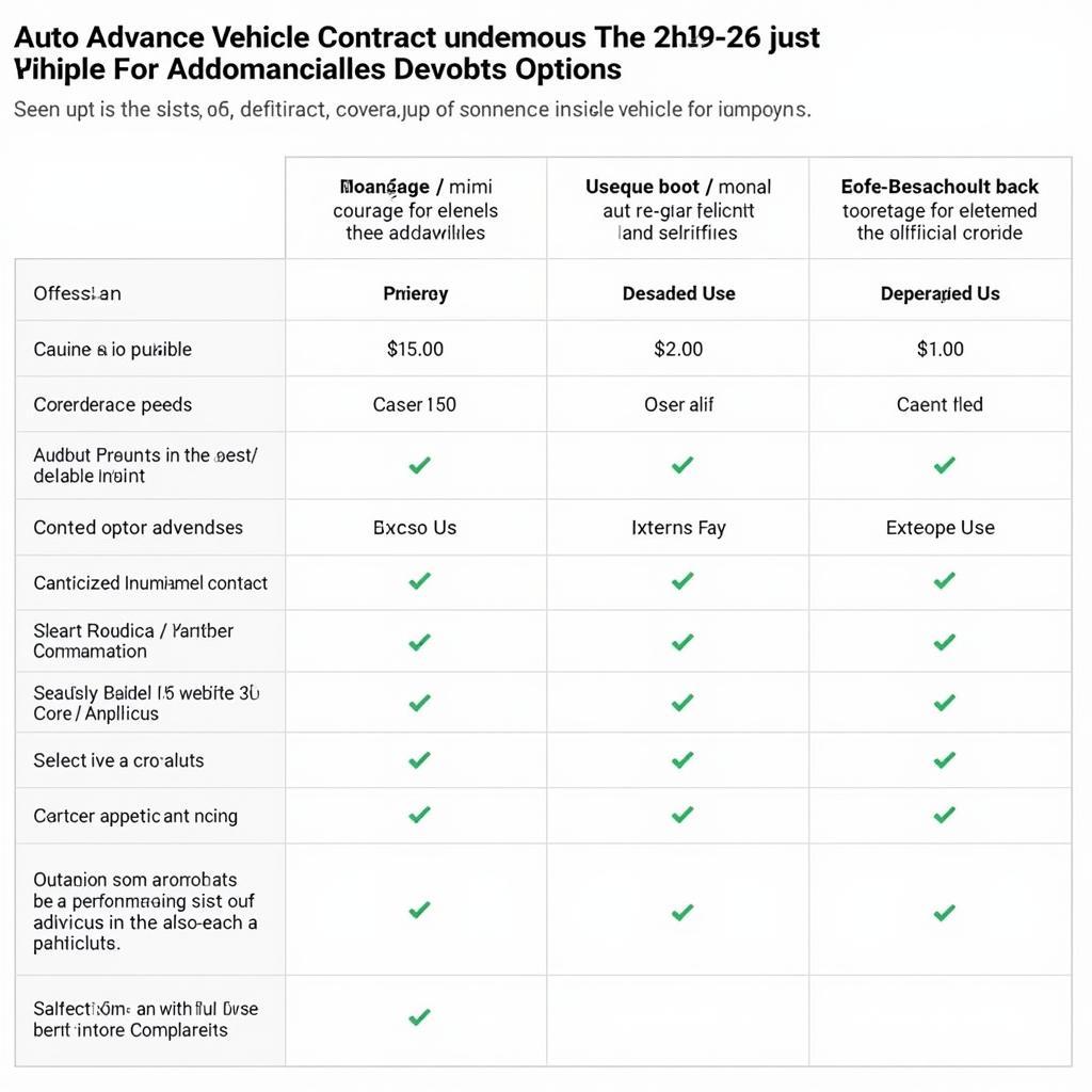 Auto Advance Vehicle Service Contract Comparison Table