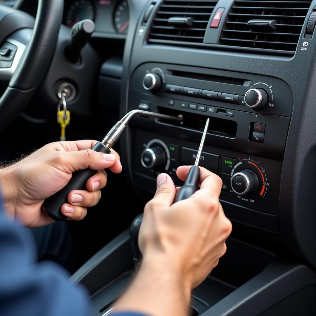 Regular auto air conditioning service ensures a comfortable driving experience, especially during hot summer months. This image shows a technician checking the AC system of a car.