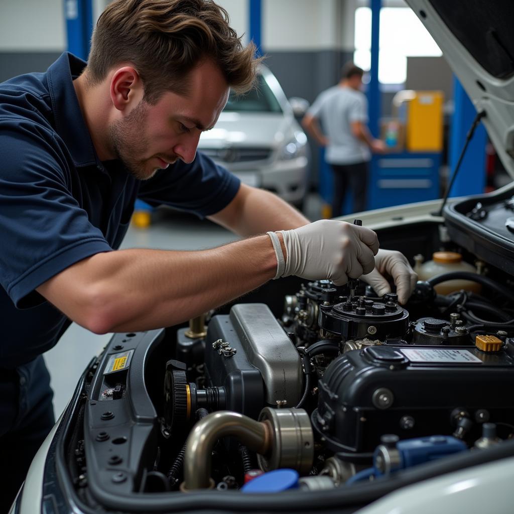 Auto Authority Service Specialist Working on Engine