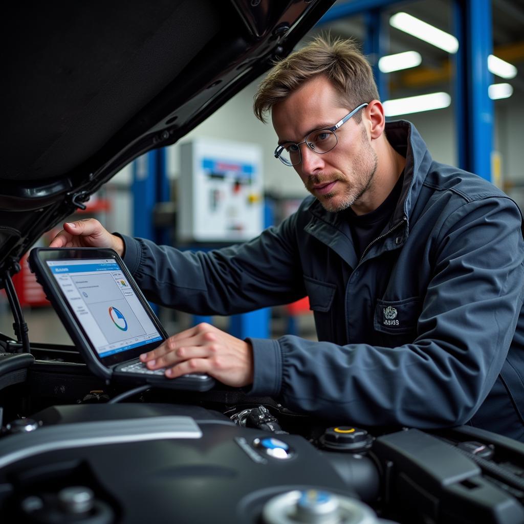 BMW Technician Performing Engine Diagnostics