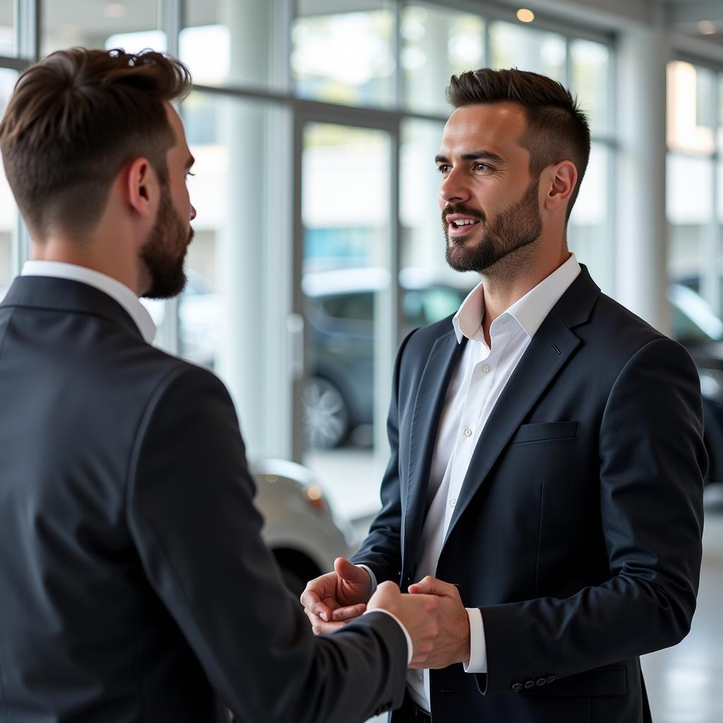 Auto Broker Negotiating Best Deal for Client