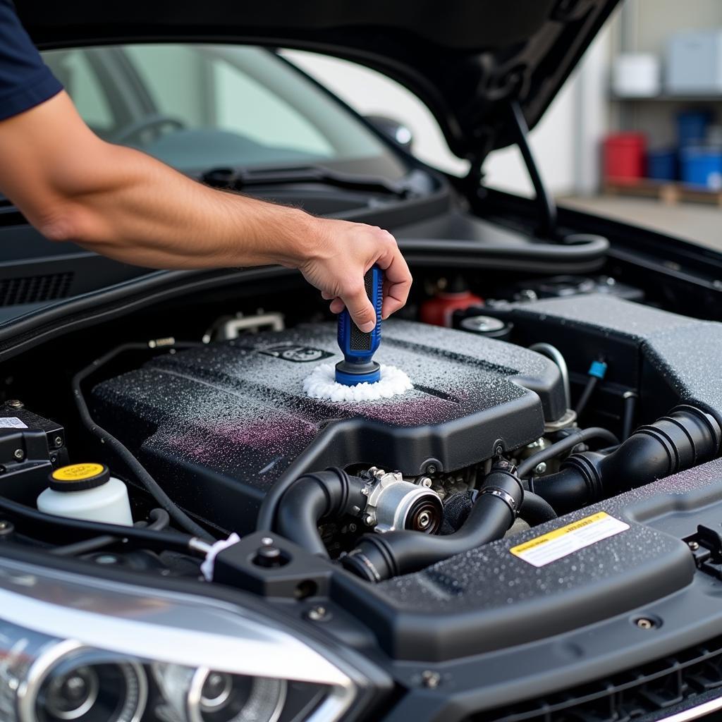 Engine cleaning at an auto service in Thonon-les-Bains