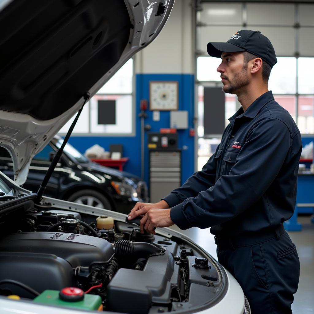 Experienced Mechanic Working on a Car in a Las Vegas Auto Shop