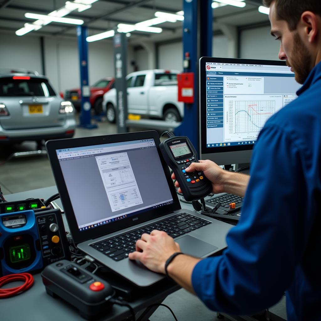 Modern Diagnostic Equipment in an Auto Engineers Service Station