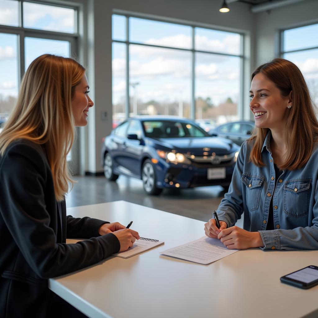 Car Buyer Signing Loan Documents at a Chester SC Dealership