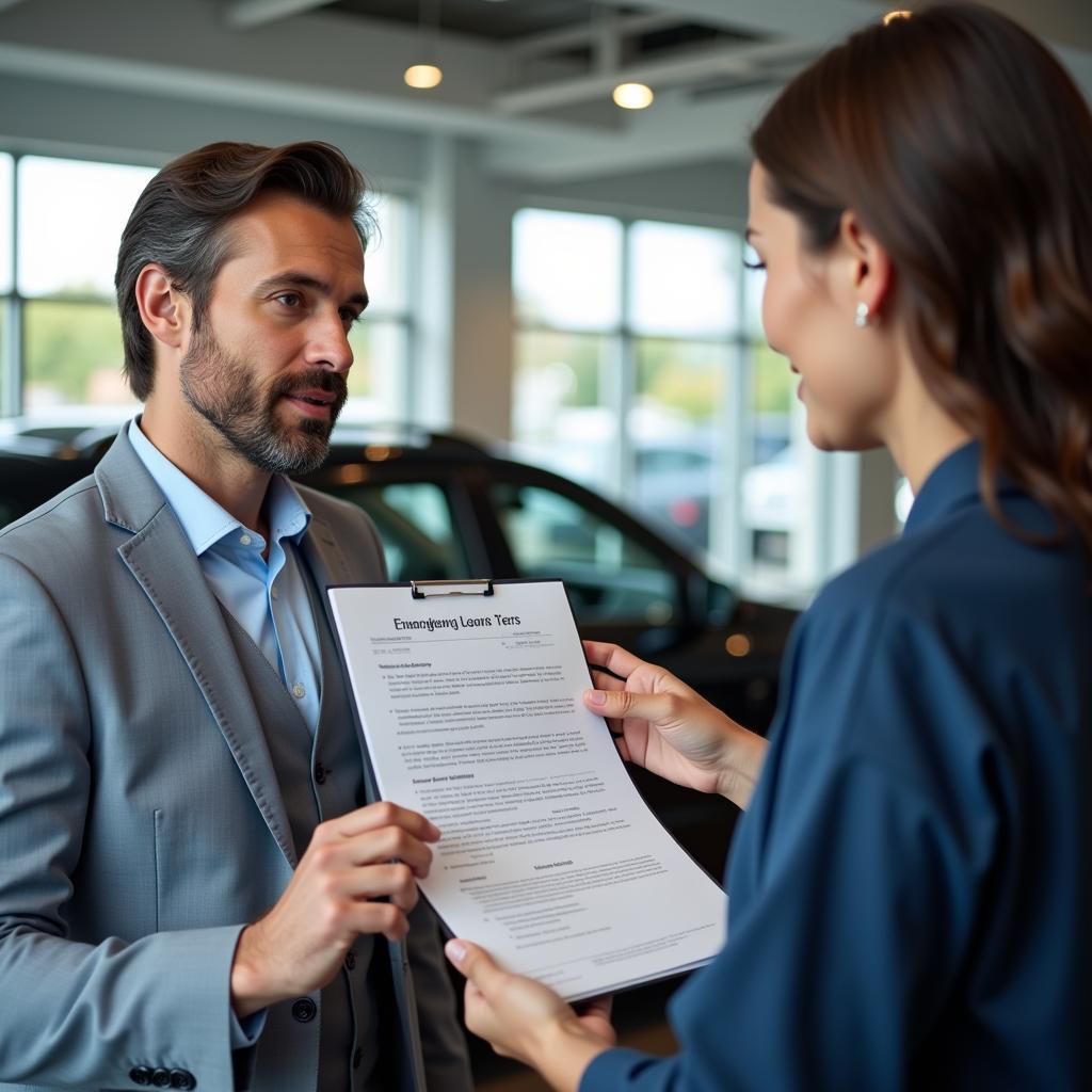 Auto Financial Services Manager Presenting Financing Options