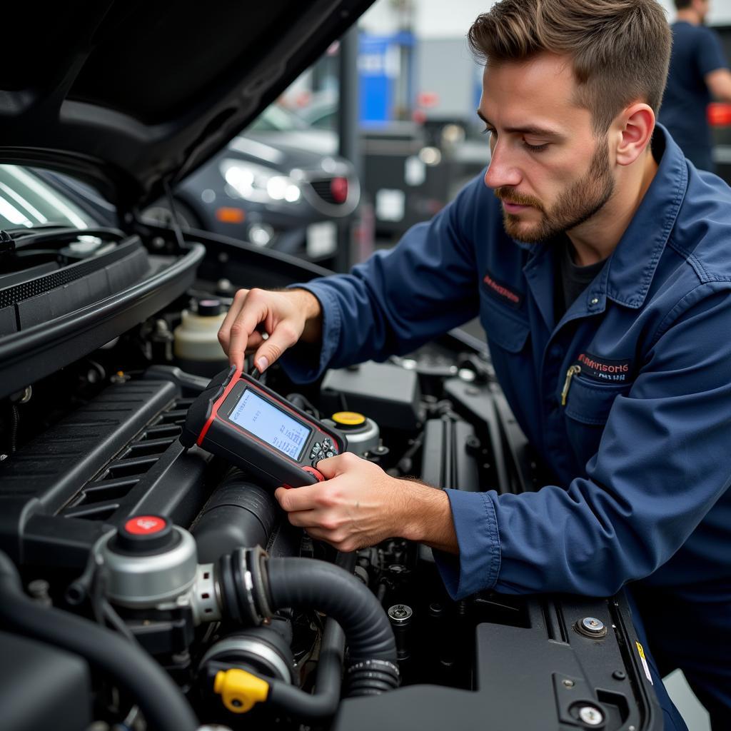 Auto Gas Service Technician Checking Engine in Berlin