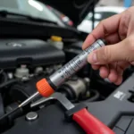 Checking engine oil during an auto general service