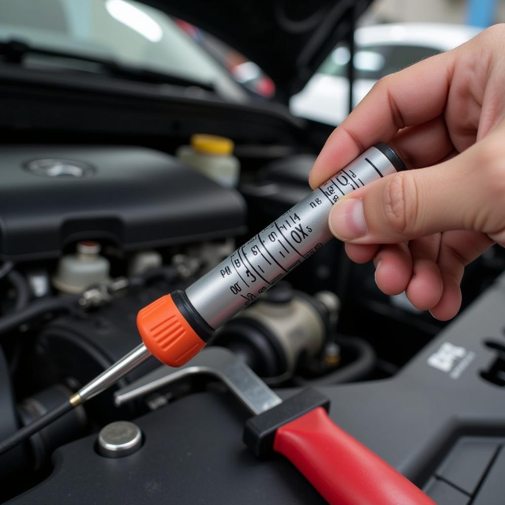 Checking engine oil during an auto general service