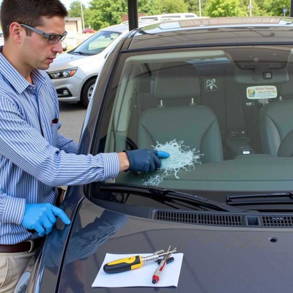 Technician Repairing Auto Glass in Bloomsburg