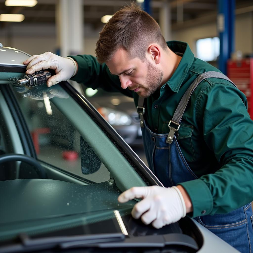 Technician Replacing Auto Glass in Aurora, CO