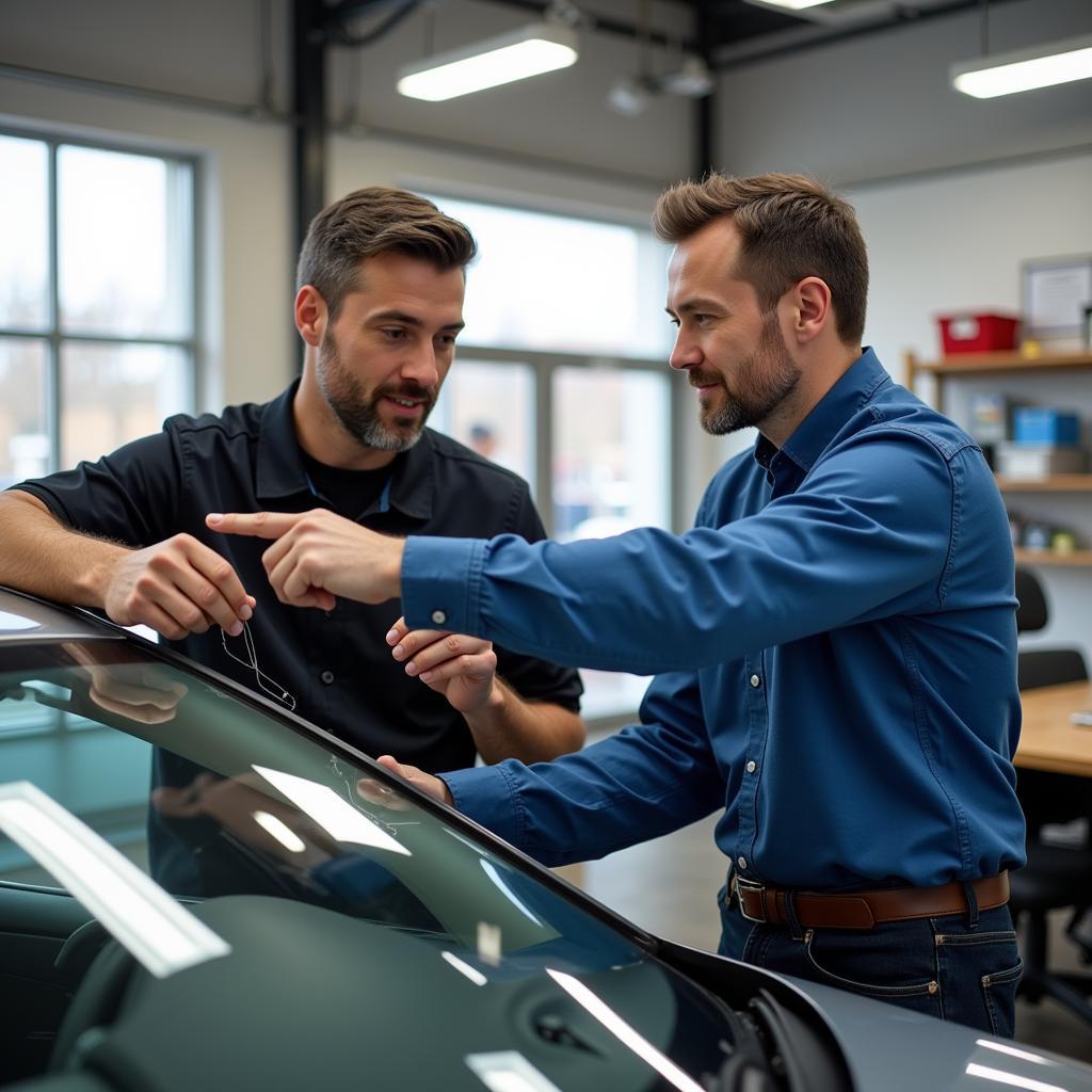 Customer Interacting with Auto Glass Replacement Service Representative