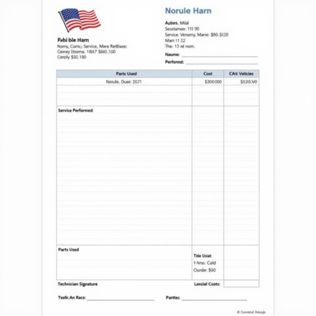 Example of a well-organized auto maintenance service template