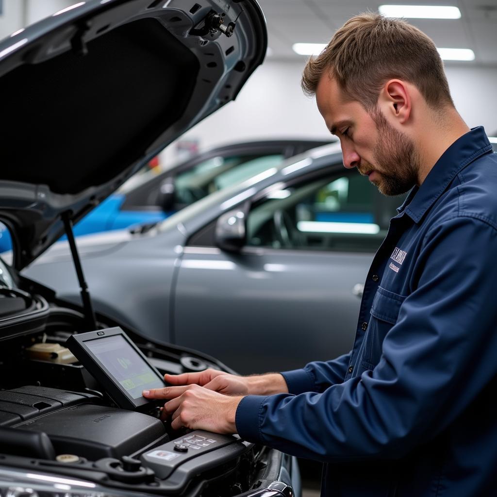 Burton NB Auto Mechanic Performing Diagnostics