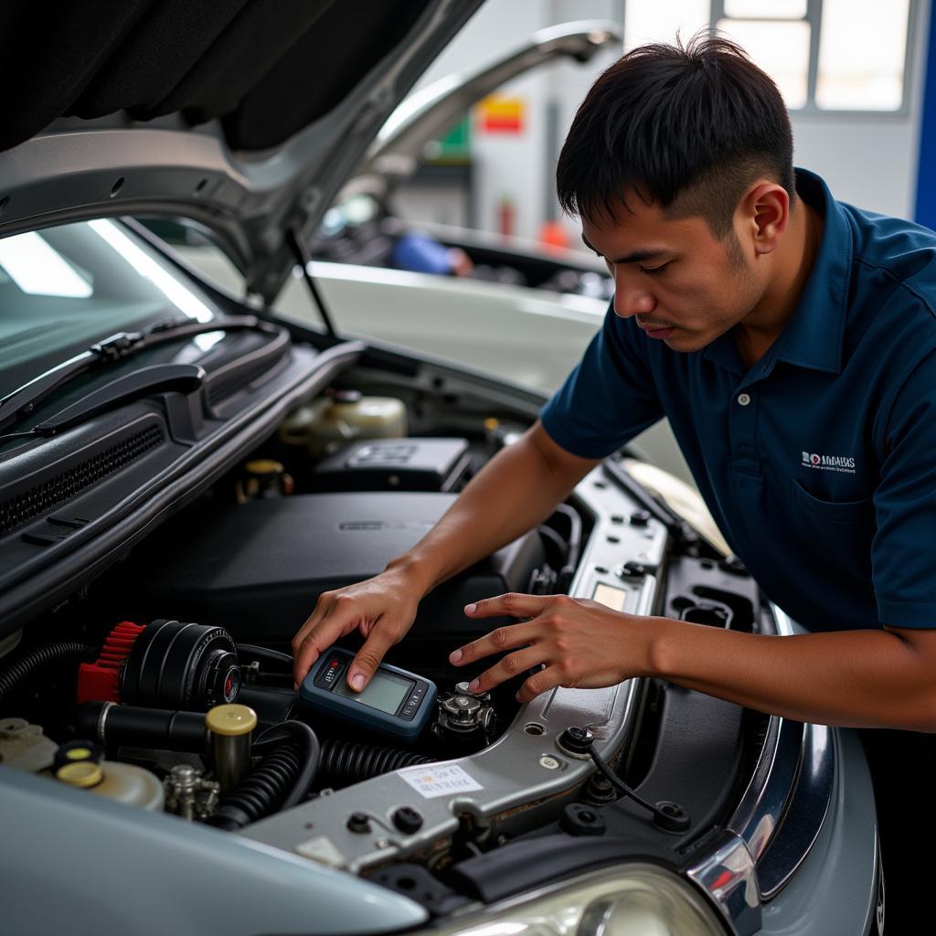 Auto mechanic checking engine in the Philippines