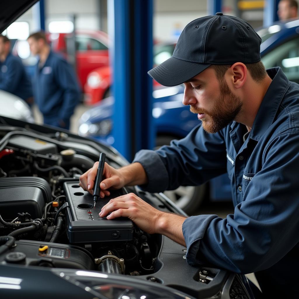 Auto Mechanic Performing Inspection