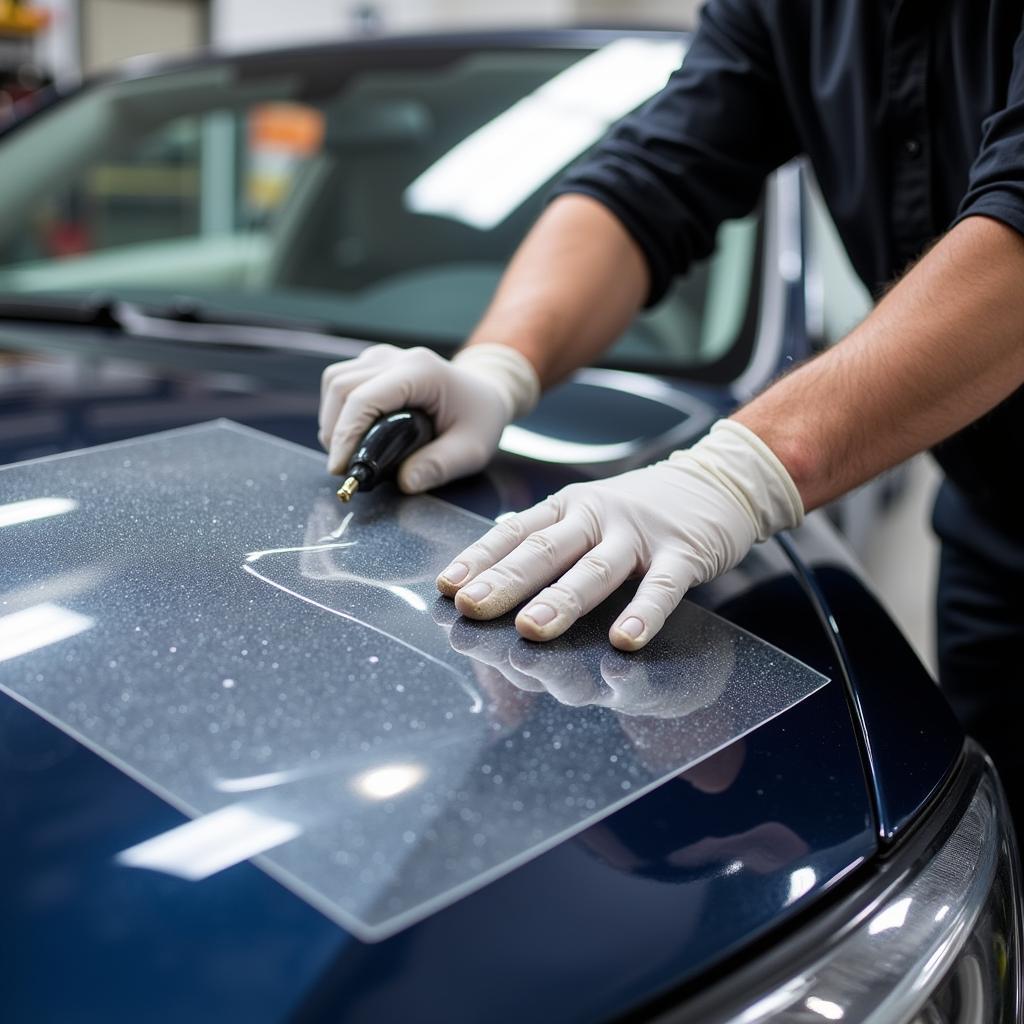 Paint protection film application on a car in Fairfax