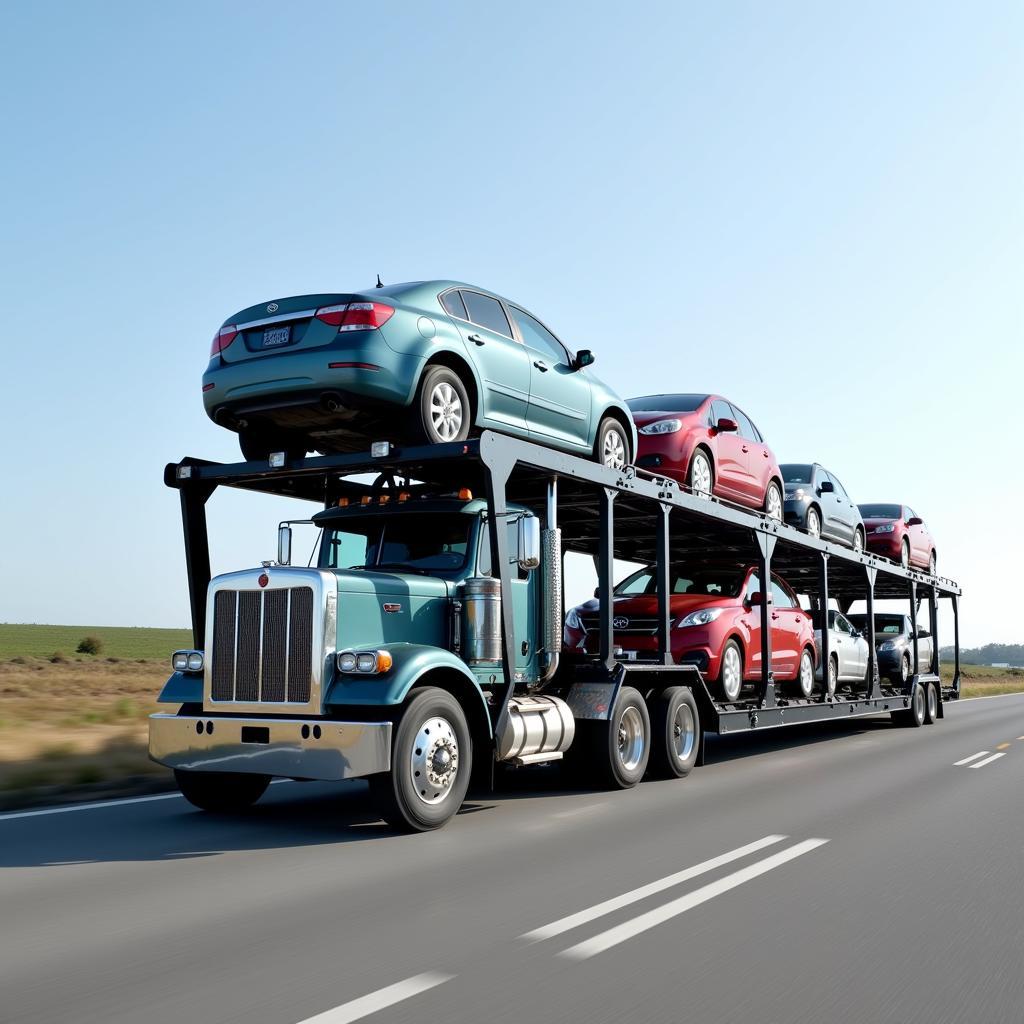 Car carrier truck transporting multiple vehicles across the country