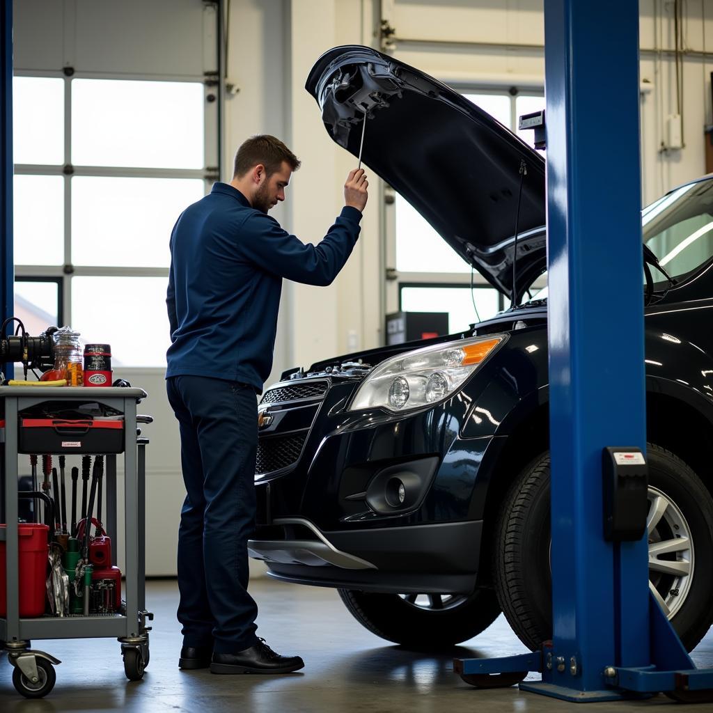 Mechanic working on a car in a Blacksburg auto repair shop