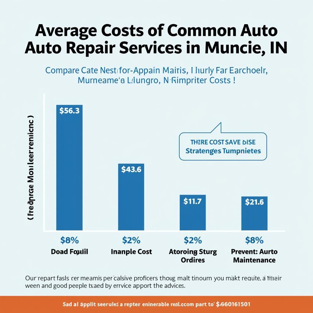 Graph showing average auto repair costs in Muncie, Indiana for various services like oil changes, brake repairs, and engine diagnostics.