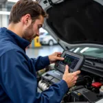 Mechanic Using Diagnostic Tools on a Car