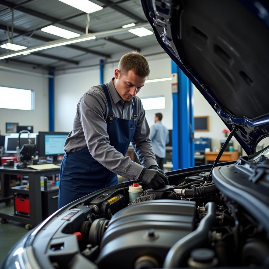 Mechanic working on a car in a Sacramento auto repair shop