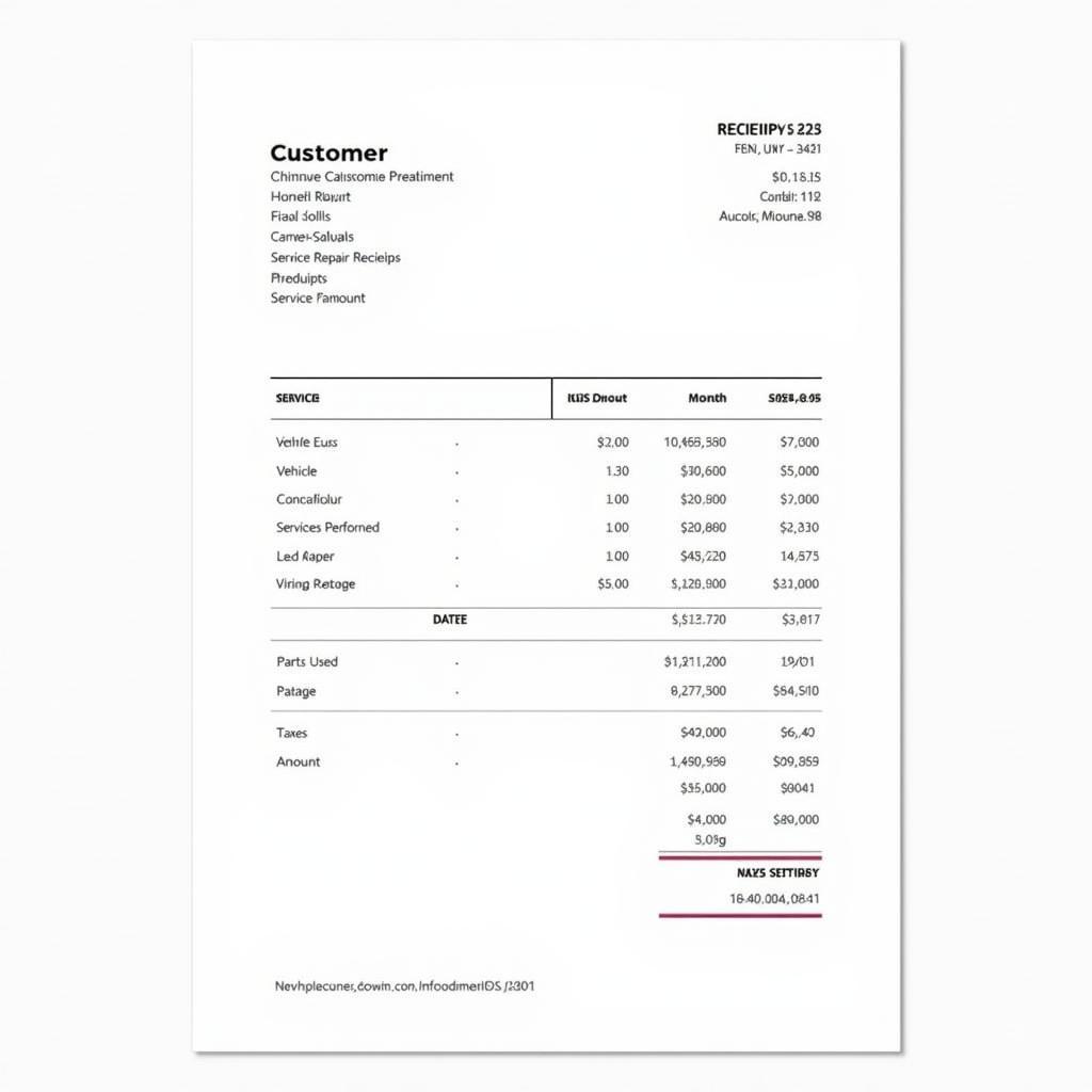 Example of a Detailed Auto Repair Service Writer Receipt