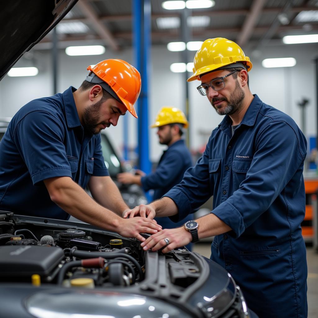 Certified Auto Repair Technicians Working in a Shop