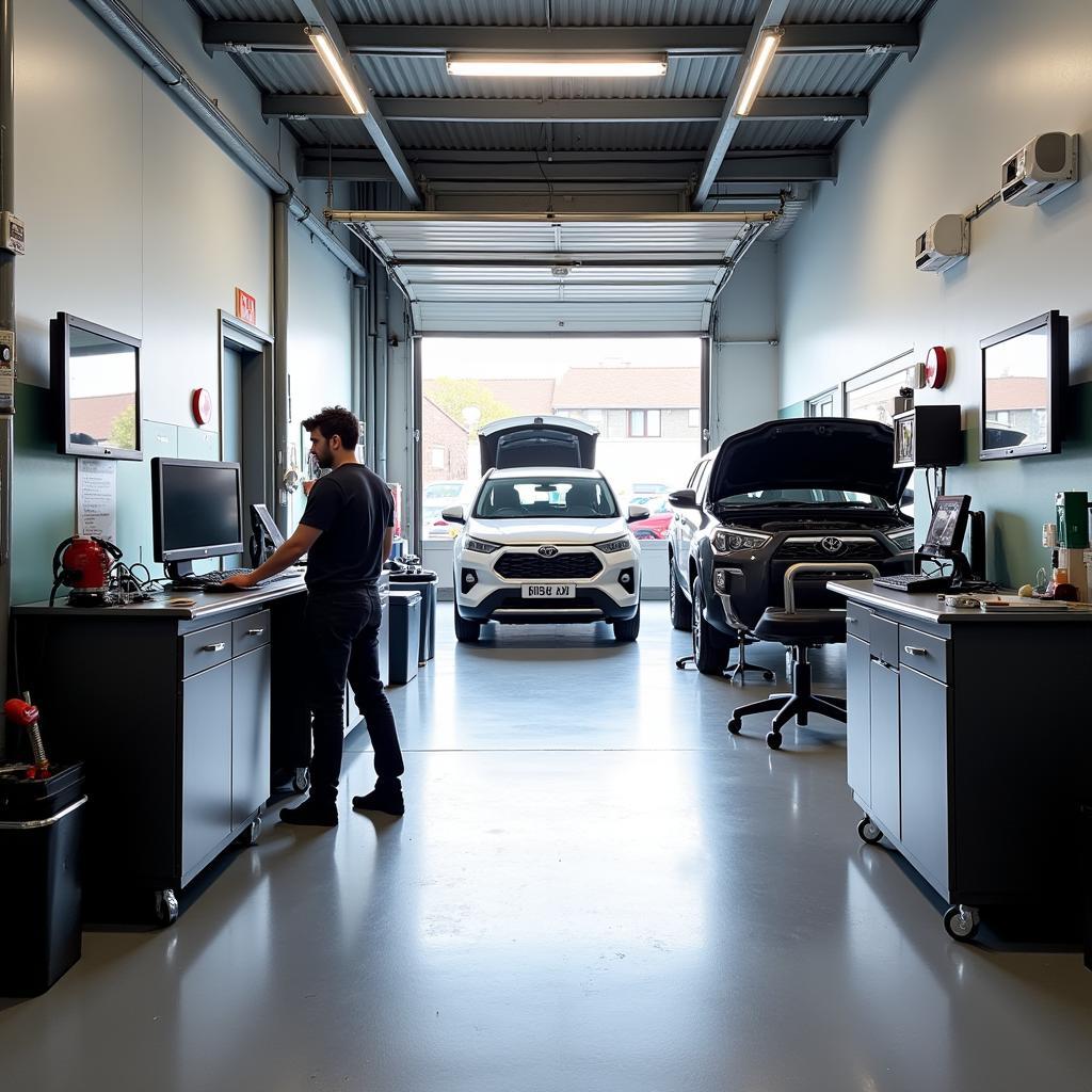 Modern and clean auto repair shop interior in Woking