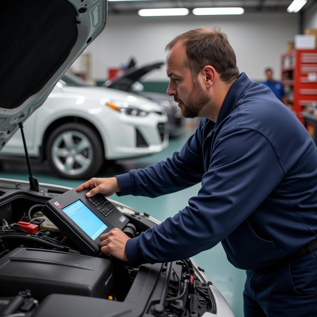 Experienced Auto Repair Technician Diagnosing Car Problem in Columbus, Ohio