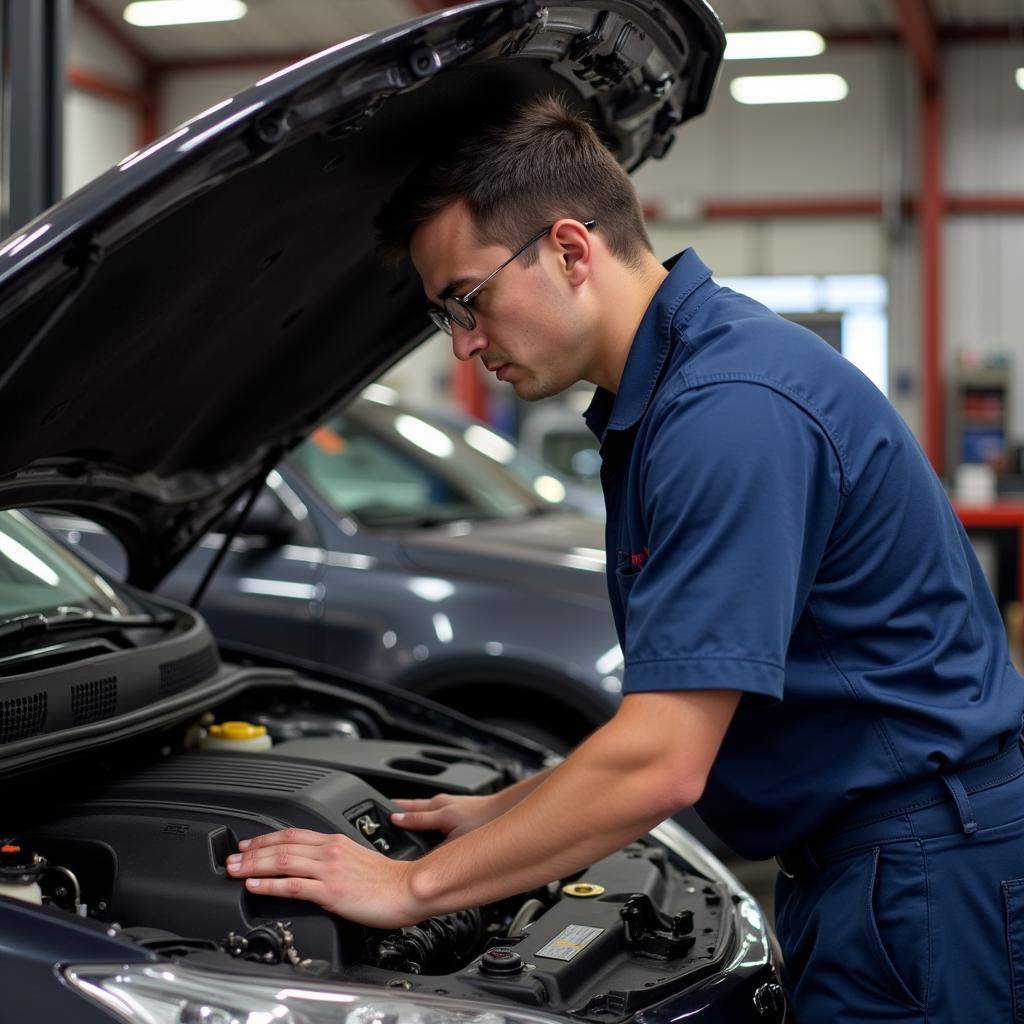 Mechanic working in an auto service shop in Bakersfield