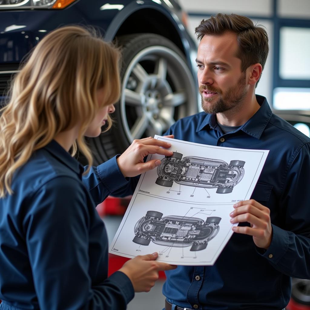 Customer Discussing Car Repairs with Mechanic in Berwyn