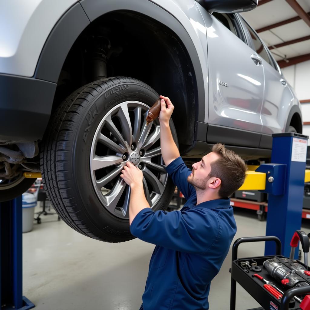 Oil change being performed on a car at a Birmingham, MI auto service center