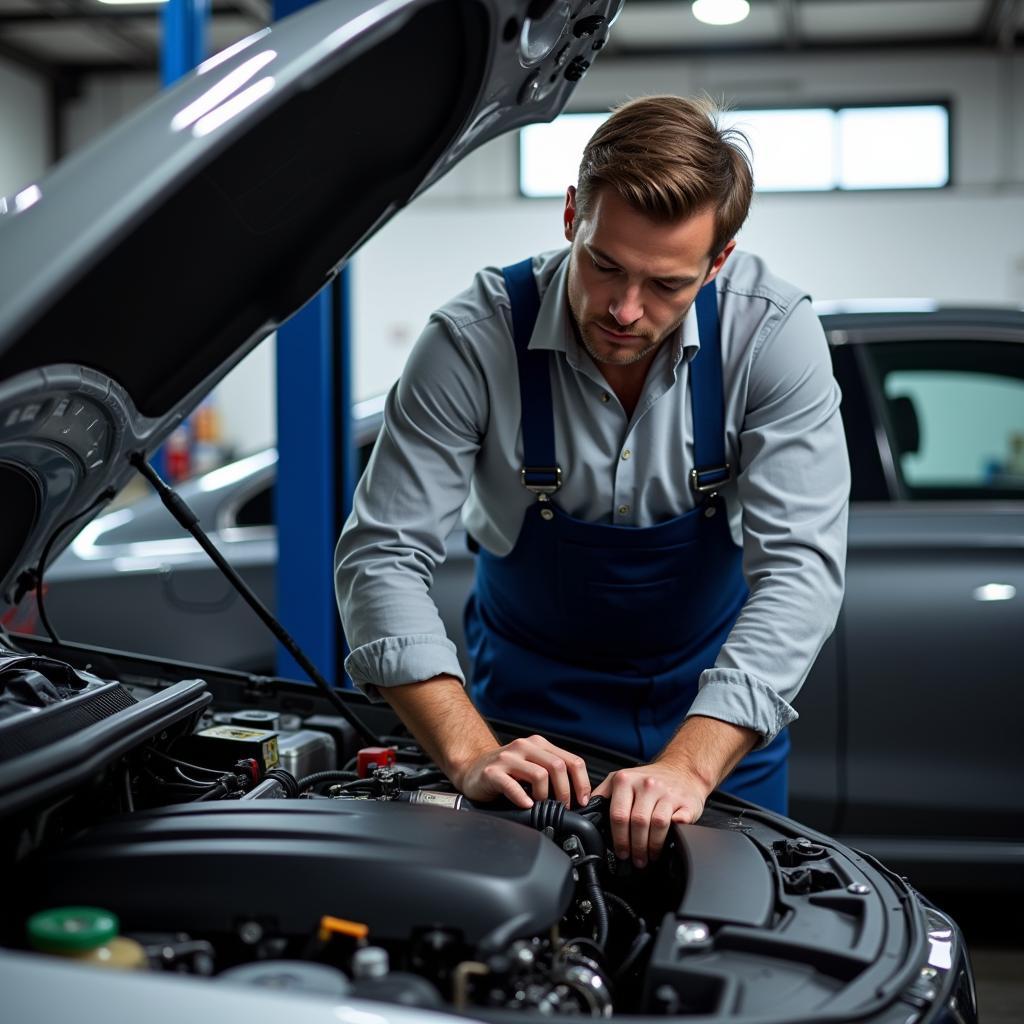 Mechanic Inspecting a Car in Burwood Auto Service Center