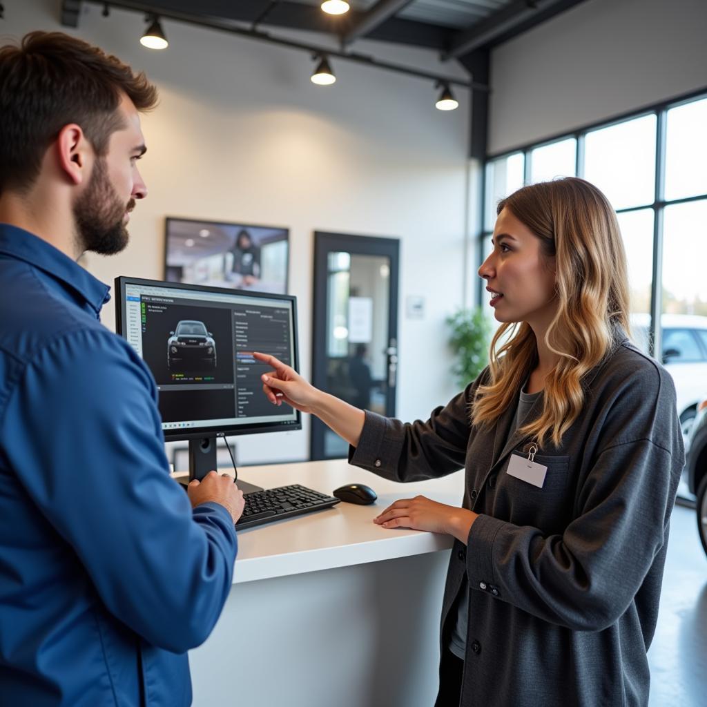 Customer talking to a service advisor in Rogers, AR