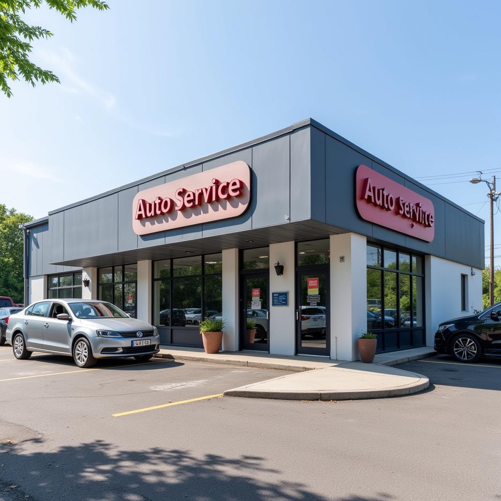 Modern and clean auto service center exterior in Vienna