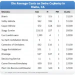 Breakdown of average auto service costs in Rialto, CA, including oil changes, brake repairs, and tire rotations.