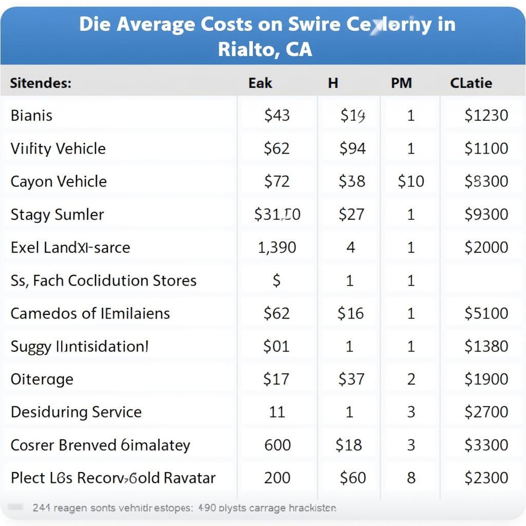 Breakdown of average auto service costs in Rialto, CA, including oil changes, brake repairs, and tire rotations.