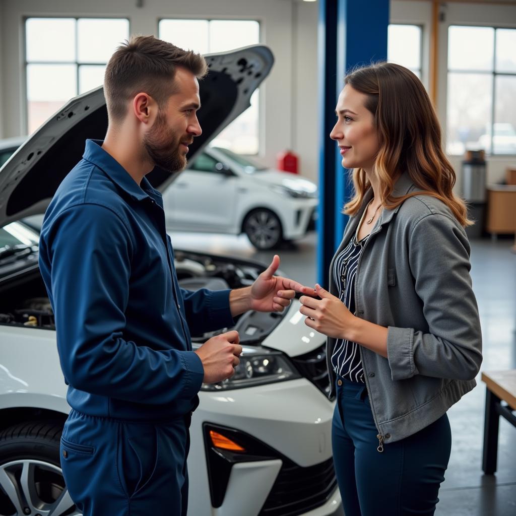 Customer discussing car issues with a mechanic