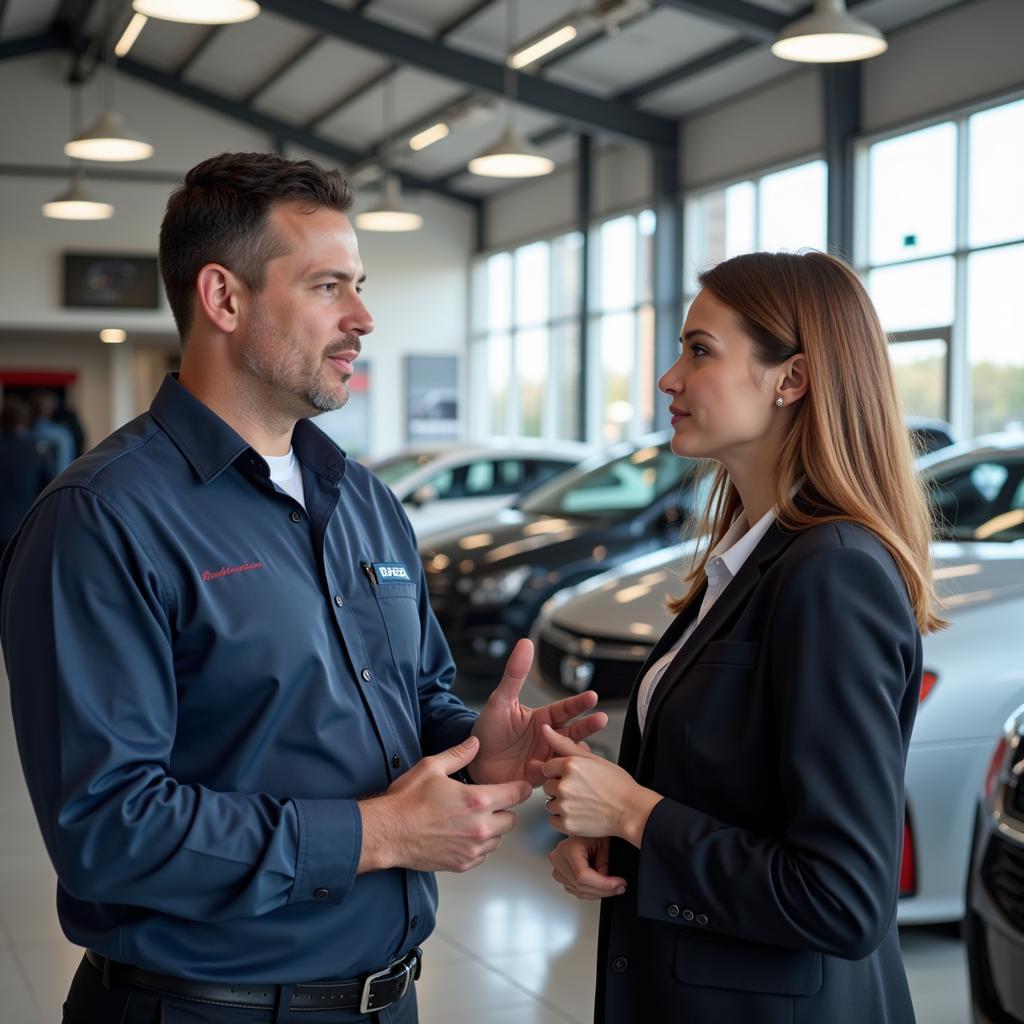 Customer at a car dealership service department