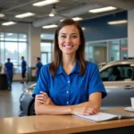 Friendly customer service representative at an auto service center in Dover, DE.