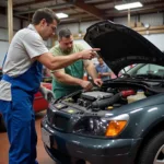 Mechanic explaining car repairs to a customer in Dumas, AR