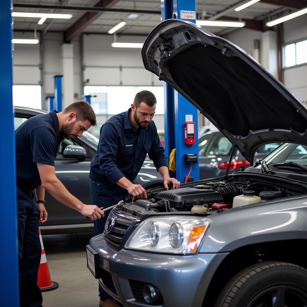 ASE Certified Technicians Working on a Car